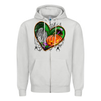 Dove Grey halloween heart with pumpkin Zipper Hoodie - BundleAndBundleShop