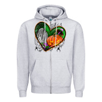 Heather Grey halloween heart with pumpkin Zipper Hoodie - BundleAndBundleShop