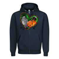 Navy halloween heart with pumpkin Zipper Hoodie - BundleAndBundleShop