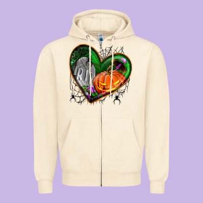 Halloween Heart With Pumpkin Zipper Hoodie Designed By Bundleandbundleshop