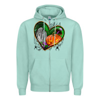Seafoam halloween heart with pumpkin Zipper Hoodie - BundleAndBundleShop