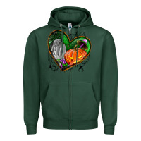 Sports Green halloween heart with pumpkin Zipper Hoodie - BundleAndBundleShop