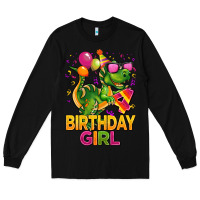 Black 4th birthday girl t rex pink Long Sleeve Tee - CowGirlArtShop