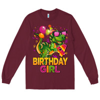 Burgundy 4th birthday girl t rex pink Long Sleeve Tee - CowGirlArtShop