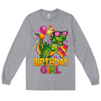 Heather Grey 4th birthday girl t rex pink Long Sleeve Tee - CowGirlArtShop