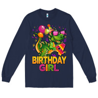 Navy 4th birthday girl t rex pink Long Sleeve Tee - CowGirlArtShop