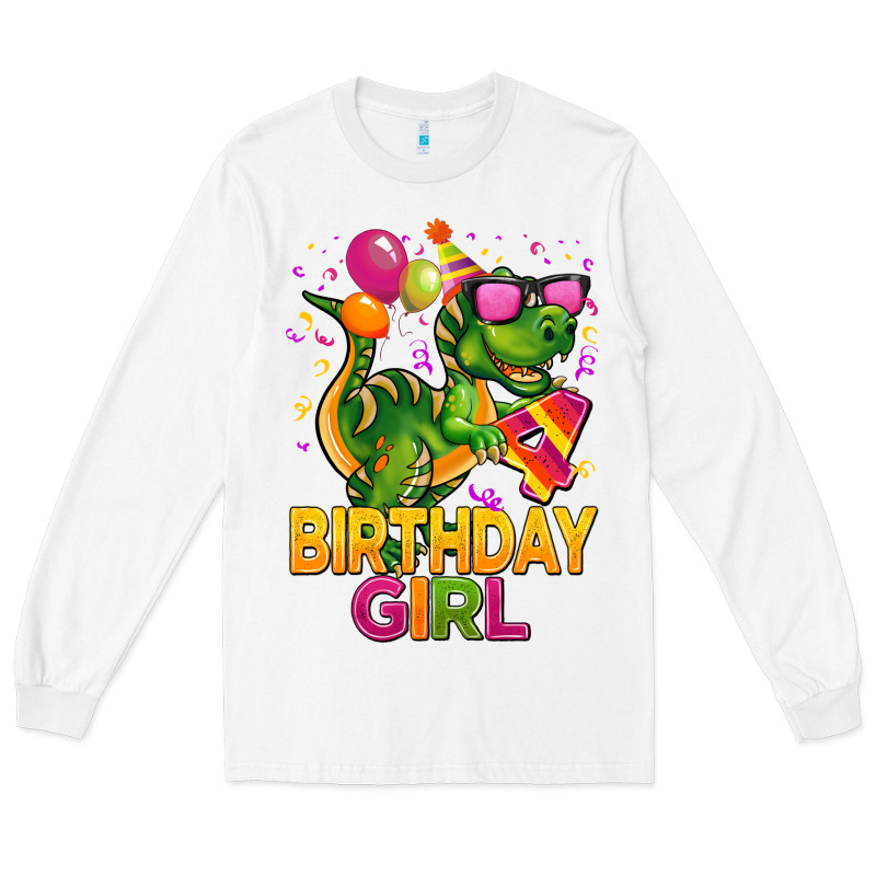4th Birthday Girl T Rex Pink Long Sleeve Tee by CowGirlArtShop | Teevron