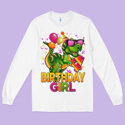 4th Birthday Girl T Rex Pink Long Sleeve Tee Designed By Cowgirlartshop