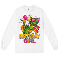 White 4th birthday girl t rex pink Long Sleeve Tee - CowGirlArtShop
