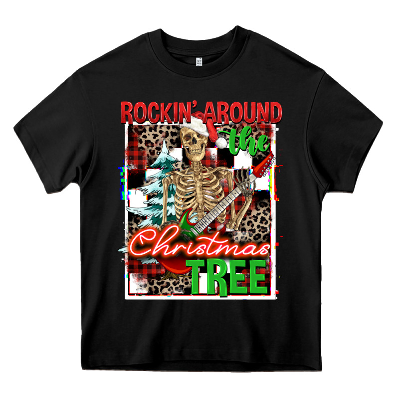 Rockin' Around The Christmas Tree Skeleton Heavy Core Tee by NancyCooperArtShop | Teevron