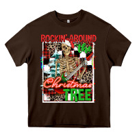 Chocolate Brown Rockin' around the Christmas tree skeleton Heavy Core Tee - NancyCooperArtShop