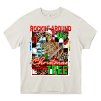 Cream Rockin' around the Christmas tree skeleton Heavy Core Tee - NancyCooperArtShop