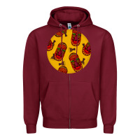 Burgundy african masks round earrings 5 Zipper Hoodie - BundleAndBundleShop
