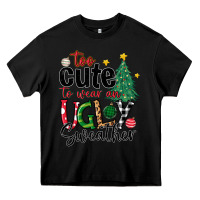 Black too cute to wear ugly  christmas Heavy Core Tee - MaliasSmallBusiness