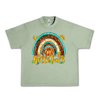 Oil Green Hello Fall with Rainbow Urban Heavy Tee - texasbilliewilder