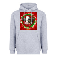 Heather Grey christmas holstein calf face Heavyweight Hoodie - LillyAllenDesigns