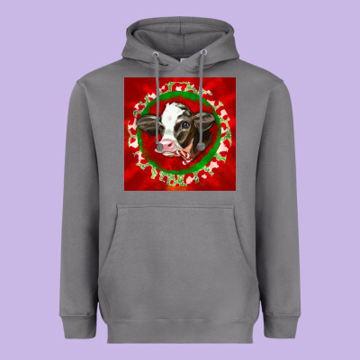 Christmas Holstein Calf Face Heavyweight Hoodie Designed By Lillyallendesigns