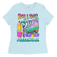 Baby Blue rolling into preschool Ladies Tee - BundleAndBundleShop