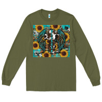 Army Green western blessed sunflower's Long Sleeve Tee - RanaPortraitStore