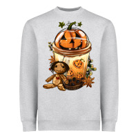 Heather Grey Halloween Jack O Lantern Bobba Cup Heavyweight Sweatshirt - FaDigitalArtStudio