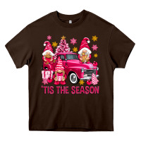 Chocolate Brown Tis' the season pink Christmas gnomes truck Heavy Core Tee - NancyCooperArtShop
