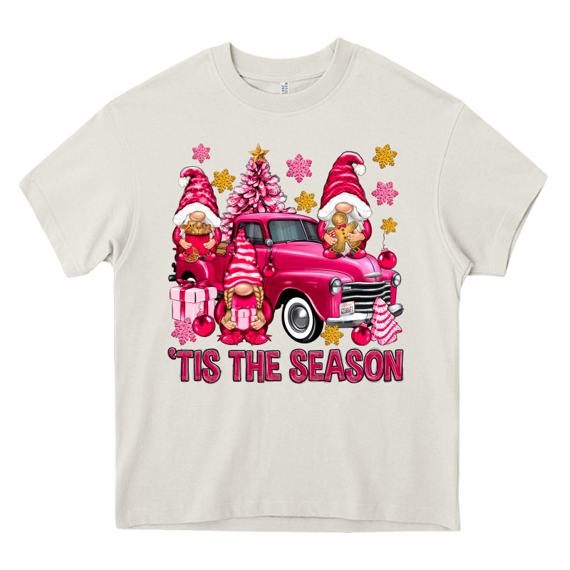 Tis' The Season Pink Christmas Gnomes Truck Heavy Core Tee by NancyCooperArtShop | Teevron