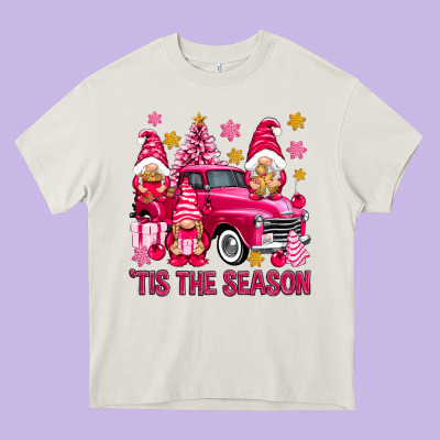 Tis' The Season Pink Christmas Gnomes Truck Heavy Core Tee Designed By Nancycooperartshop