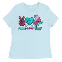 Baby Blue peace love roller skate Ladies Tee - BundleAndBundleShop