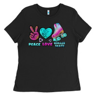 Black peace love roller skate Ladies Tee - BundleAndBundleShop