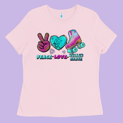 Peace Love Roller Skate Ladies Tee Designed By Bundleandbundleshop