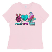 Bubblegum Pink peace love roller skate Ladies Tee - BundleAndBundleShop