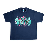 Navy I am a survivor teal ribbon Ovarian Cancer Urban Heavy Tee - NancyCooperArtShop
