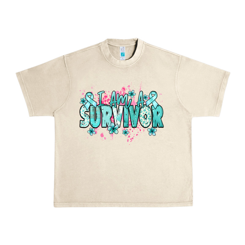 I Am A Survivor Teal Ribbon Ovarian Cancer Urban Heavy Tee by NancyCooperArtShop | Teevron