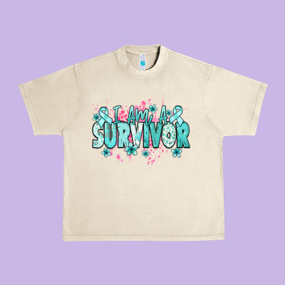 I Am A Survivor Teal Ribbon Ovarian Cancer Urban Heavy Tee Designed By Nancycooperartshop