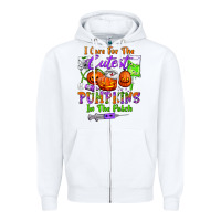 White i care for the cutest pumpkins in the patch Zipper Hoodie - BundleAndBundleShop