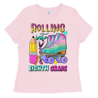 Bubblegum Pink rolling into eighth grade Ladies Tee - BundleAndBundleShop