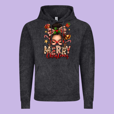 Merry Christmas Messy Bun Vintage Hoodie Designed By Texasbilliewilder