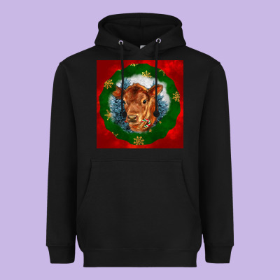 Christmas Red Angus Calf Head Heavyweight Hoodie Designed By Lillyallendesigns