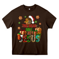 Chocolate Brown The real gift is Jesus Heavy Core Tee - NancyCooperArtShop