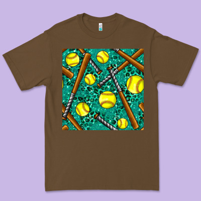 Softball Bat With Leopard And Glitter Seamless Pattern Premium Tee Designed By Bundleandbundleshop