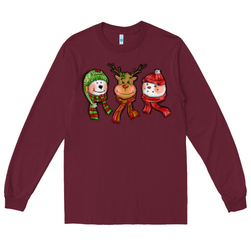 Christmas Reindeer Polar Bear Snowman Long Sleeve Tee by CowGirlArtShop | Teevron