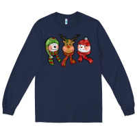Navy christmas reindeer polar bear snowman Long Sleeve Tee - CowGirlArtShop