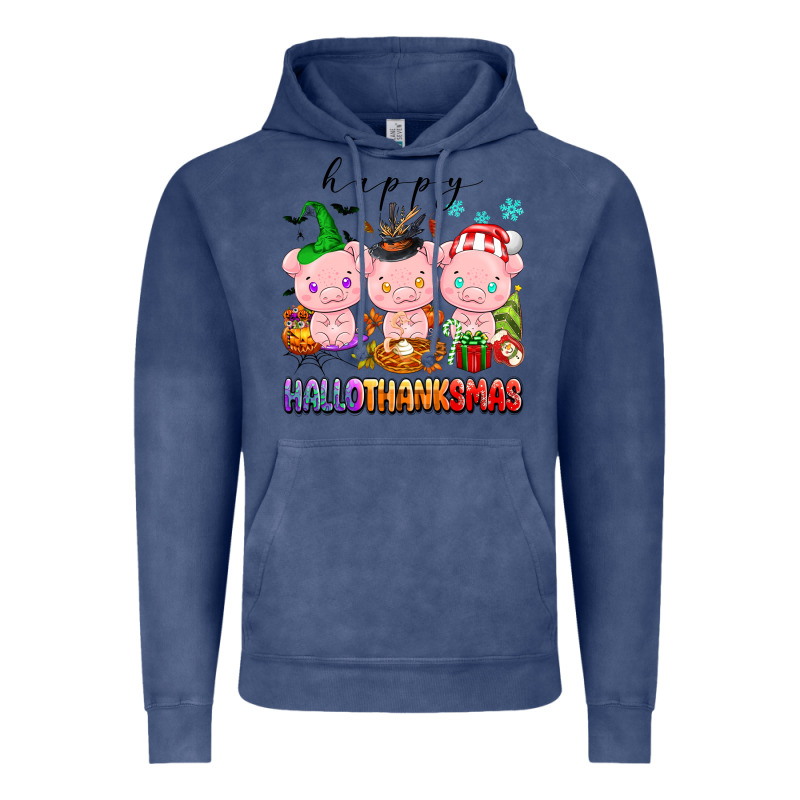 Happy Hallothanksmas Pigs Vintage Hoodie by texasbilliewilder | Teevron