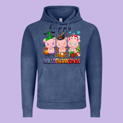 Happy Hallothanksmas Pigs Vintage Hoodie Designed By Texasbilliewilder