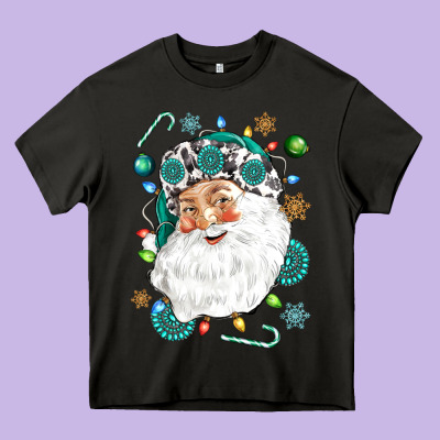 Western Santa Christmas Heavy Core Tee Designed By Nancycooperartshop