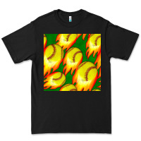 Black softball fire ball seamless pattern Premium Tee - BundleAndBundleShop