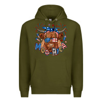 Army Green moo rica highland cow Premium Hoodie - RanaPortraitStore