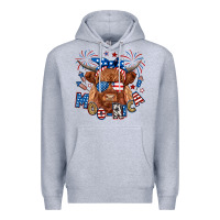 Heather Grey moo rica highland cow Premium Hoodie - RanaPortraitStore