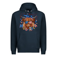 Navy moo rica highland cow Premium Hoodie - RanaPortraitStore