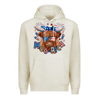 Oatmeal Heather moo rica highland cow Premium Hoodie - RanaPortraitStore